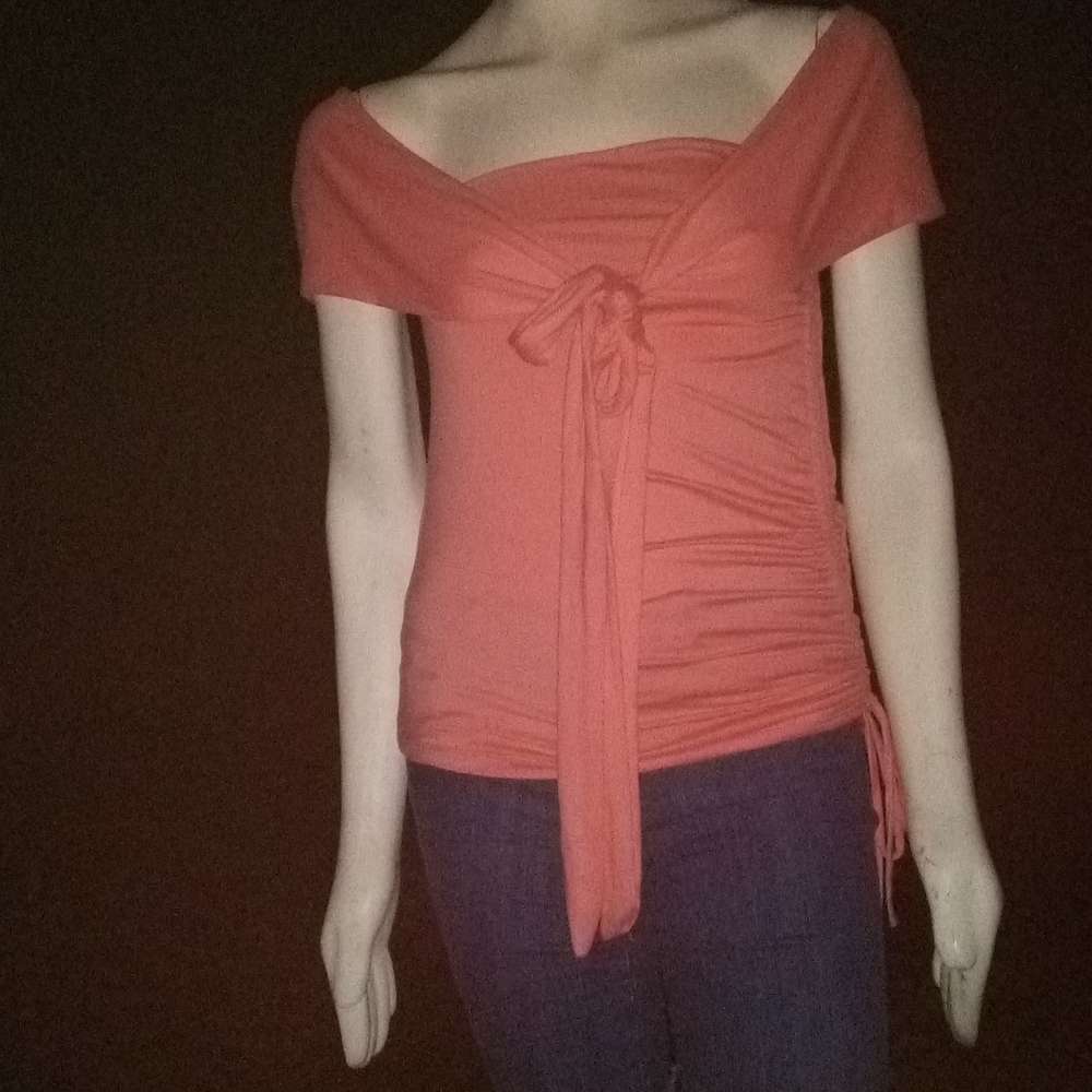 EUC "Monaco" peach colored wrap around shoulder shirt